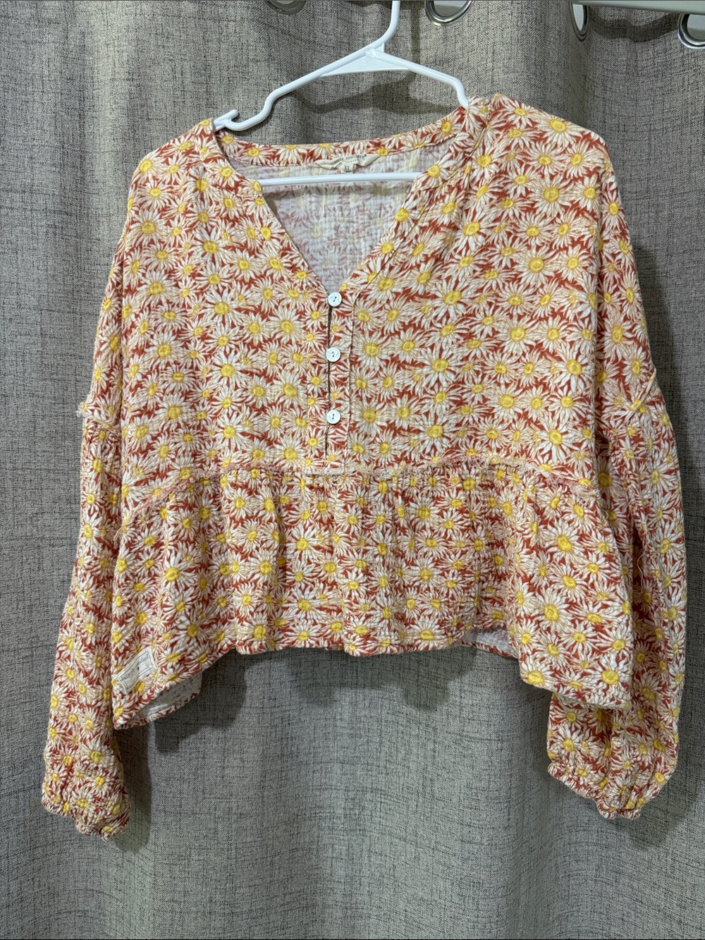 Simply Southern Daisy-Print Button Front Top - Pink & Yellow